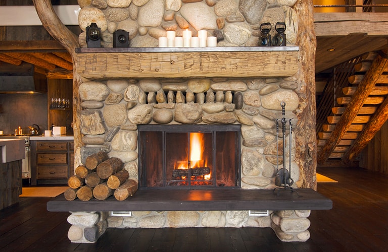 image of large fireplace at guest lodges and guest ranches in the bitterroot valley