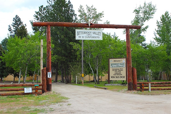 image of the entrance to bitterroot valley rv and campground
