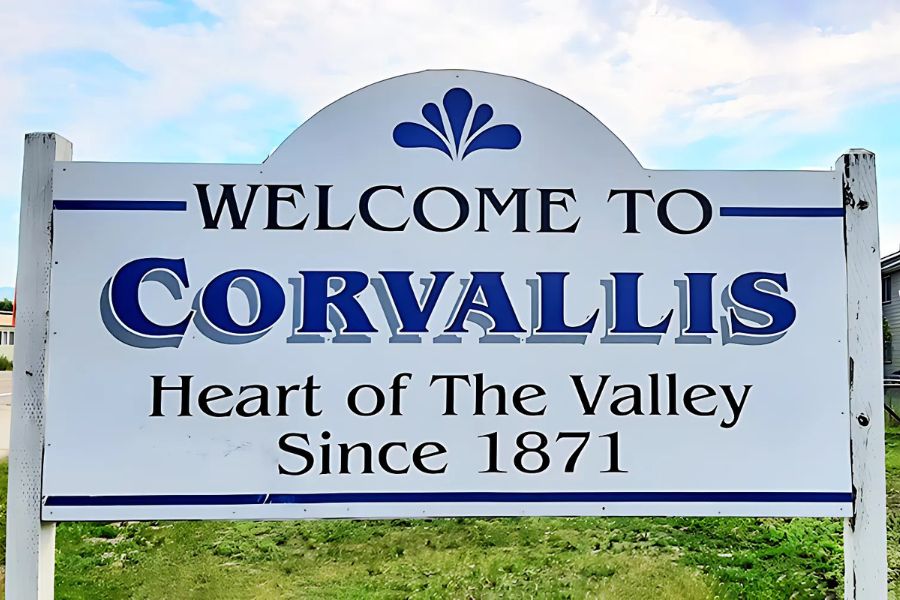 image of the welcome to corvallis, mt sign