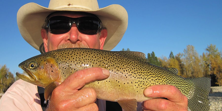 image of fisherman holding cutthroat trout from bitterroot river