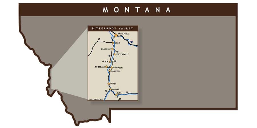 map of montana with an inset of the bitterroot valley