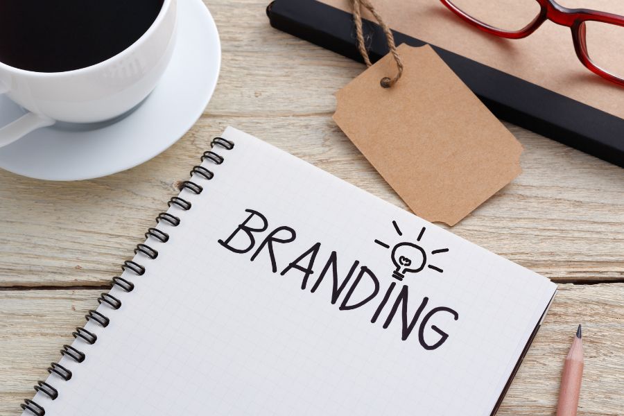 branding workbook on desk